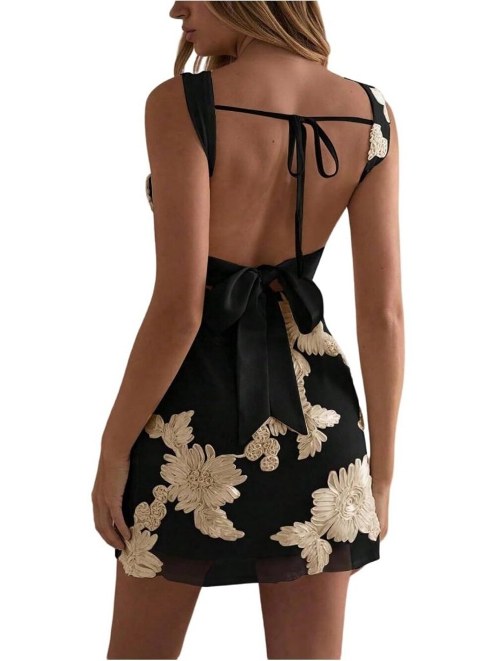 Floral Backless Cami Dress with Bowknot - A-Line Mini Dress for Vacation Fun